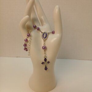 Purple Pearl and Enamel - Rosary for Rearview Mirror - Mini Rosary